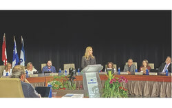 Gatineau Mayor, Maude Marquis-Bissonnette, during her opening statement before the budget approval. Photo: Courtesy