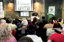 Adrian Corbo, président de la Fondation forêt Boucher, lors de la Grande conférence sur le climat du 6 avril 2016. 
Photo: Richard Perron/gracieuseté du CREDDO