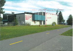 Aperçu de l’emplacement de la fresque sur l’usine de production d’eau potable d’Aylmer. 
Photo: Ville de Gatineau 