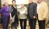 Photo: 2014 Bulletin archive photo of then Councillors Denise Laferrière, Louise Boudrias Maxime Tremblay & Jocelyn Blondin with Hélène of Seniors Club.  Photo: Patricia Cassidy