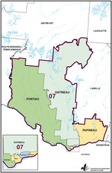 La carte électorale des cinq circonscriptions de l’Outaouais. Source : Élections Québec