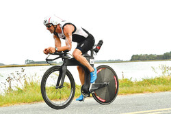 Eric Roy pushes through the 180 km bike ride, completing it in 04:44:35.0. 
Photo: Courtesy