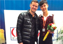 Coach Yves Desjardins and Joseph Phan
Photo: SkateCanada