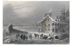 Peinture ancienne de L’Auberge Symmes. Crédit photo : Bibliothèque et Archives du Canada (Facebook)